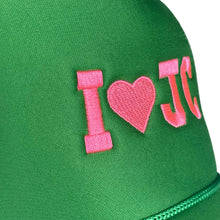 Load image into Gallery viewer, trucker hat: green i love jc