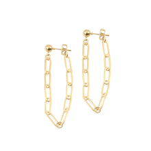 Load image into Gallery viewer, 14k gold ball stud earrings with chunky longer chain looped from front to back
