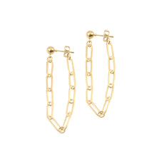 Load image into Gallery viewer, 14k gold ball stud earrings with chunky longer chain looped from front to back