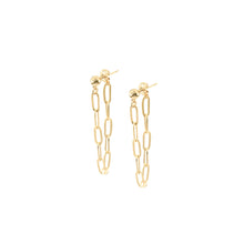 Load image into Gallery viewer, 14k gold ball stud earrings with chunky longer chain looped from front to back