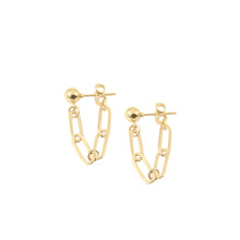Load image into Gallery viewer, 14k gold ball stud earrings with chunky short chain looped from front to back