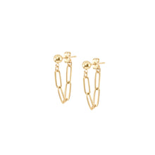 Load image into Gallery viewer, 14k gold ball stud earrings with chunky short chain looped from front to back