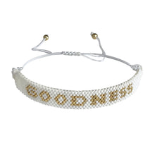 Load image into Gallery viewer, Goodness Gold and White beaded adjustable bracelet.
