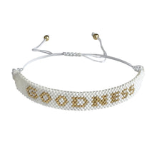 Load image into Gallery viewer, Goodness Gold and White beaded adjustable bracelet.