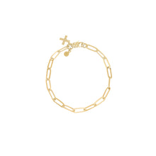 Load image into Gallery viewer, 14k gold chain bracelet with cross charm perfect for stacking with other bracelets