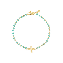 Load image into Gallery viewer, Dainty gold-plated bracelet with turquoise enamel and cross