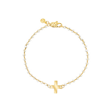 Load image into Gallery viewer, Dainty gold-plated bracelet with white enamel and cross