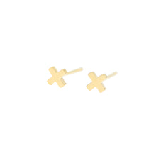Load image into Gallery viewer, 14k gold cross stud earrings