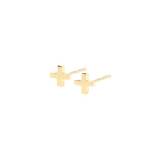 Load image into Gallery viewer, 14k gold cross earring studs