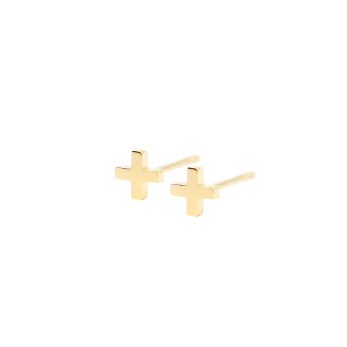 14k gold cross earring studs