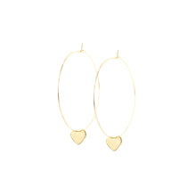 Load image into Gallery viewer, 14k gold hoop earrings with heart charms