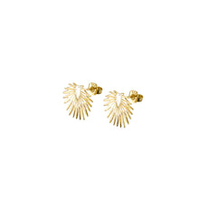Load image into Gallery viewer, trendy, gold, modern palm leaf stud earrings from the Hosanna Collection