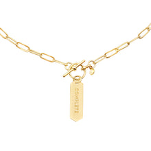 Load image into Gallery viewer, 14k gold chain, faith inspired necklace with Complete hand stamped on hanging tag with toggle closure