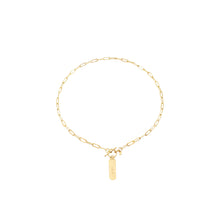 Load image into Gallery viewer, 14k gold chain, Christian necklace with Heir hand stamped on hanging tag with toggle closure
