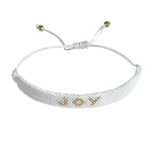 Load image into Gallery viewer, Joy Gold and White beaded adjustable bracelet.