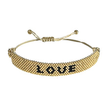 Load image into Gallery viewer, Love Gold and Black beaded adjustable bracelet.