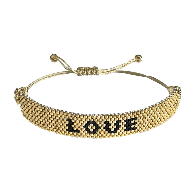 Love Gold and Black beaded adjustable bracelet.