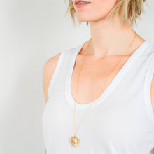 Load image into Gallery viewer, 14k gold-plated Hosanna palm necklace with satellite chain
