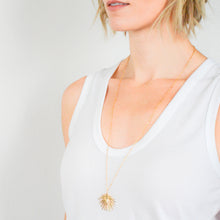 Load image into Gallery viewer, 14k gold-plated Hosanna palm necklace with satellite chain