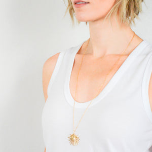 14k gold-plated Hosanna palm necklace with satellite chain