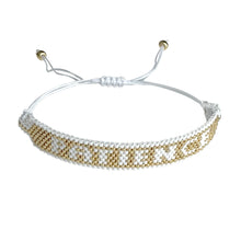 Load image into Gallery viewer, Patience Gold and White beaded adjustable bracelet.