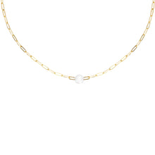 Load image into Gallery viewer, 14k gold, faith inspired, dainty chain necklace with fresh water, white pearl
