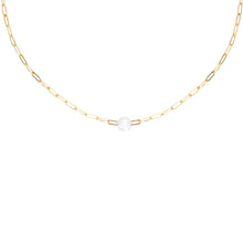 Load image into Gallery viewer, 14k gold, faith inspired, dainty chain necklace with fresh water, white pearl
