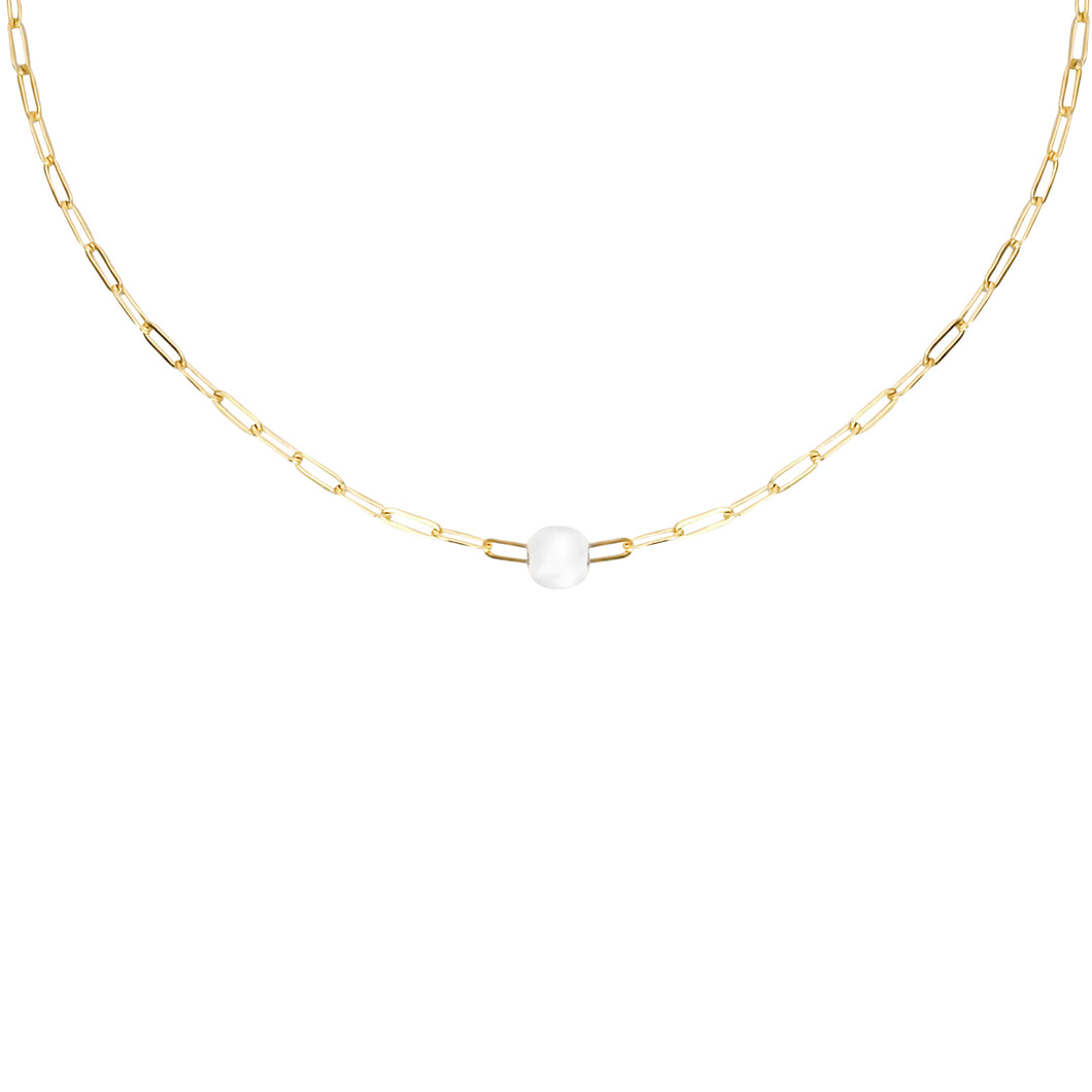 14k gold, faith inspired, dainty chain necklace with fresh water, white pearl