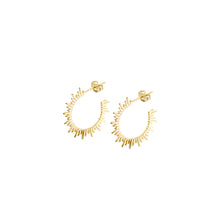 Load image into Gallery viewer, 14k gold, Christian jewelry, rays of light hoop earrings