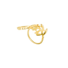 Load image into Gallery viewer, 14k gold, faith inspired, boho style, leaf adjustable ring