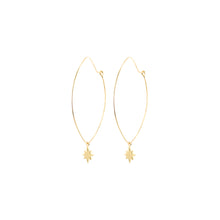 Load image into Gallery viewer, 14k gold, faith inspired, oval hoop earrings with star dangling charms