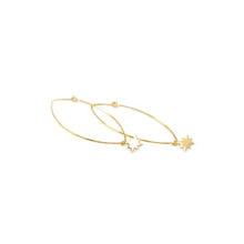 Load image into Gallery viewer, 14k gold, Christian, oval wire hoop earrings with north star charms