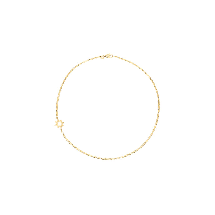 14k gold, Christian, shiny flat chain necklace with star accent perfect for layering with other necklaces