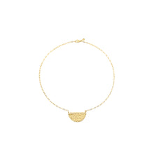 Load image into Gallery viewer, 14k gold, Christian, necklace with textured, crescent pendant