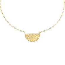 Load image into Gallery viewer, 14k gold, faith inspired, necklace with half disc textured pendant perfect for layering with other necklaces