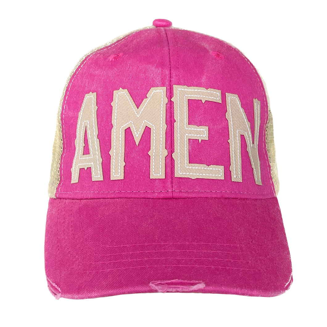amen pink trucker hat