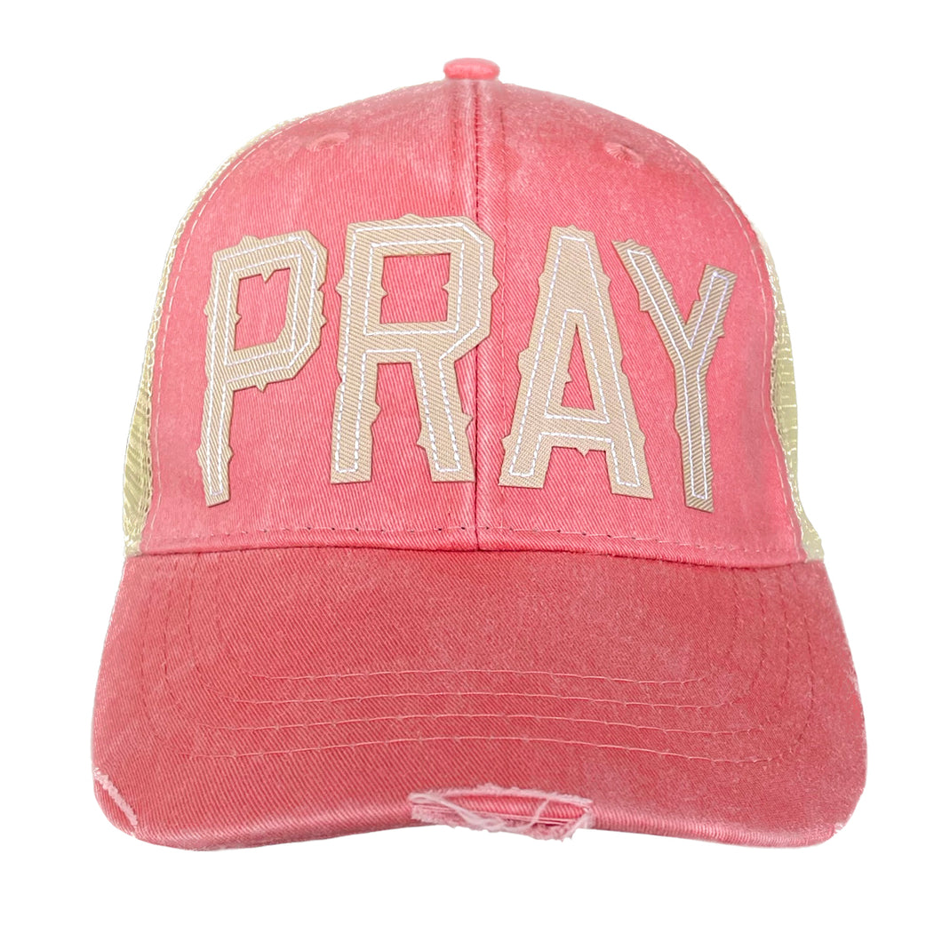 pray coral trucker hat
