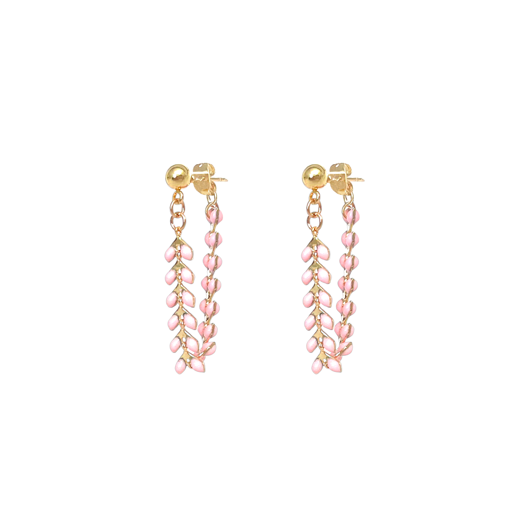 vine blush pink enamel earrings