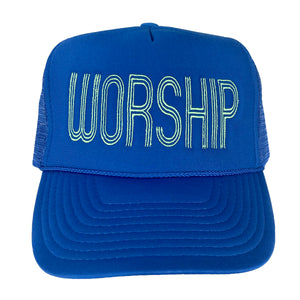 worship royal blue trucker