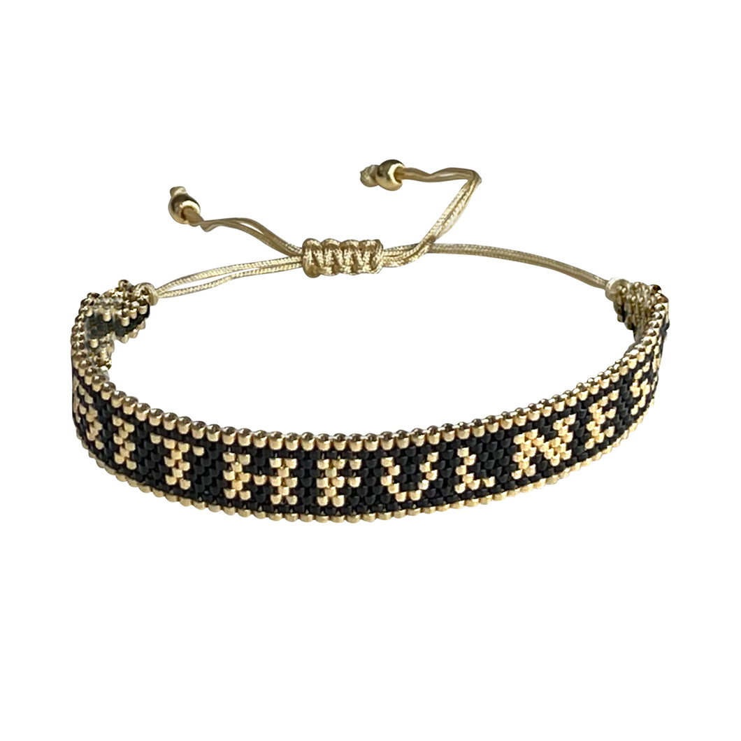 Faithfulness Gold and Black beaded adjustable bracelet.