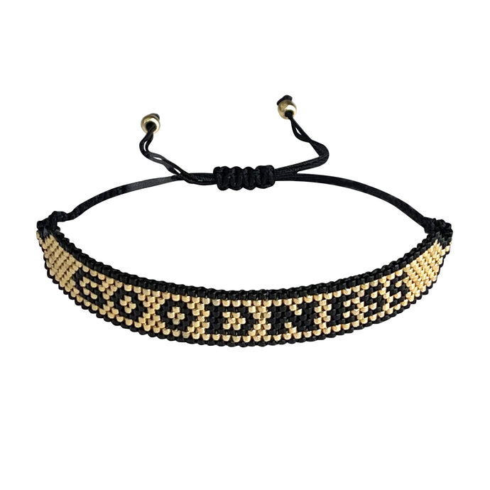 Goodness Gold and Black beaded adjustable bracelet.
