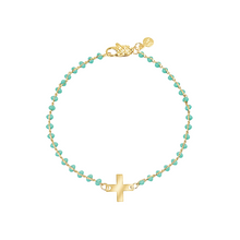 Load image into Gallery viewer, Dainty gold-plated bracelet with turquoise enamel and cross
