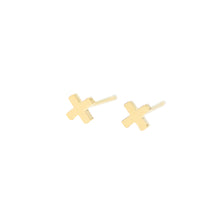 Load image into Gallery viewer, 14k gold cross stud earrings
