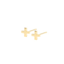 Load image into Gallery viewer, 14k gold cross earring studs
