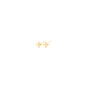 14k gold small, minimalist cross earrings