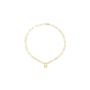 14k gold bold chain, Christian necklace with lock charm