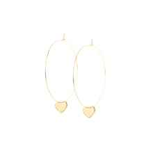 Load image into Gallery viewer, 14k gold hoop earrings with heart charms
