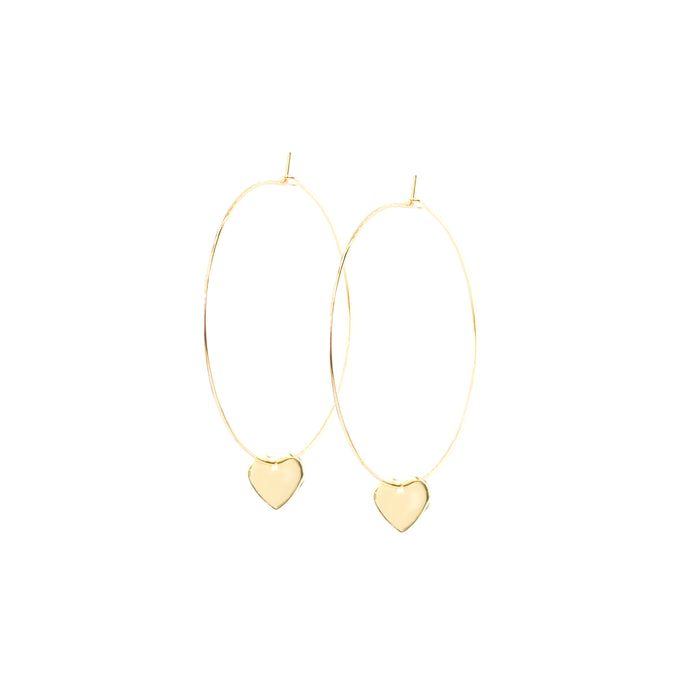 14k gold hoop earrings with heart charms
