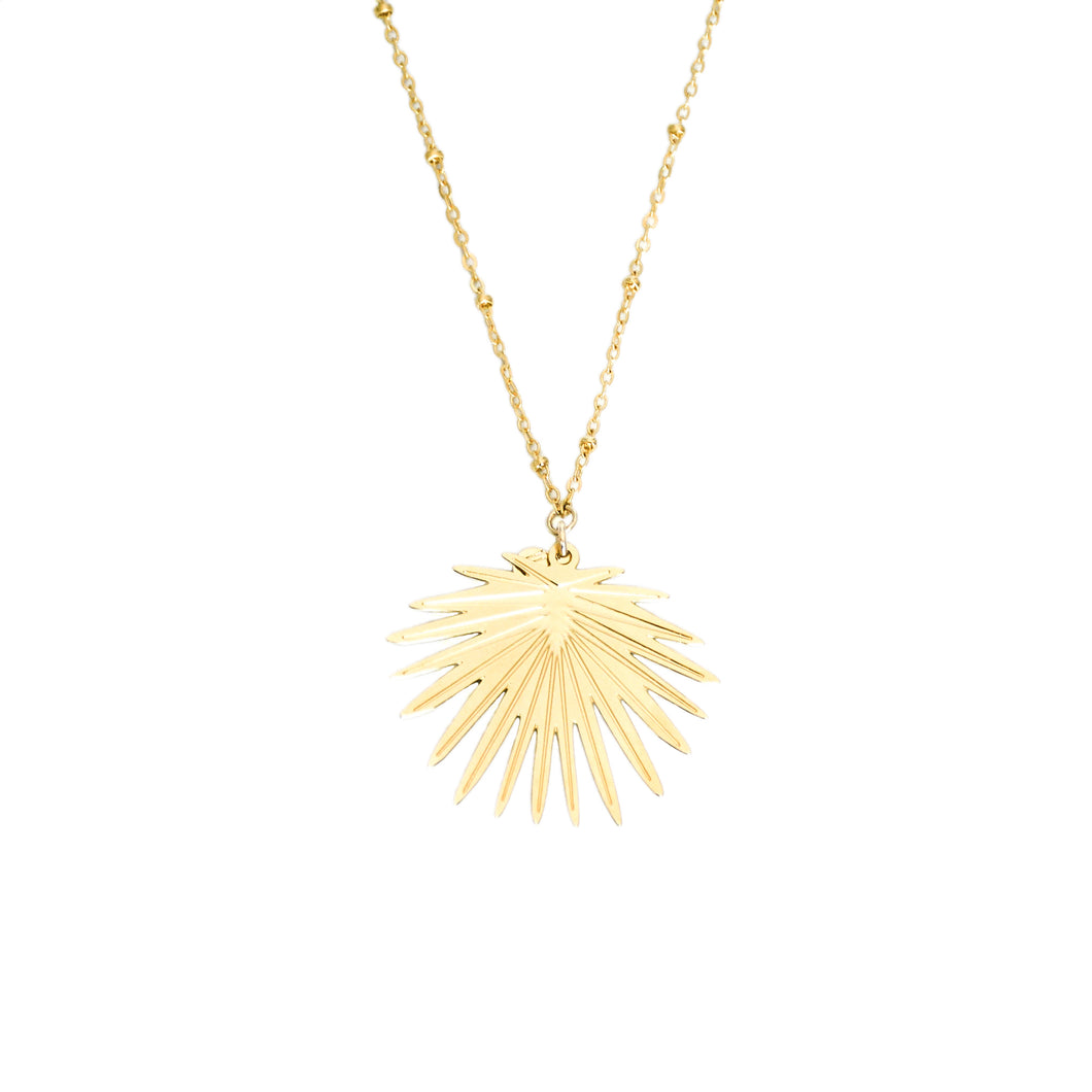 14k gold, vintage looking palm leaf pendant necklace