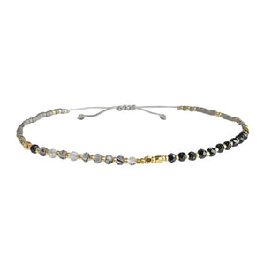 Gold, Gray and Black mixed bead, adjustable bracelet perfect for layering.